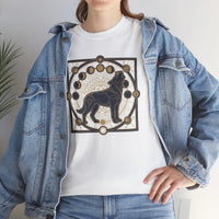Sacred Geometry Spirit Dog Howl T-Shirt - Heavyweight Cotton Classic Fit Tee - Unisex White