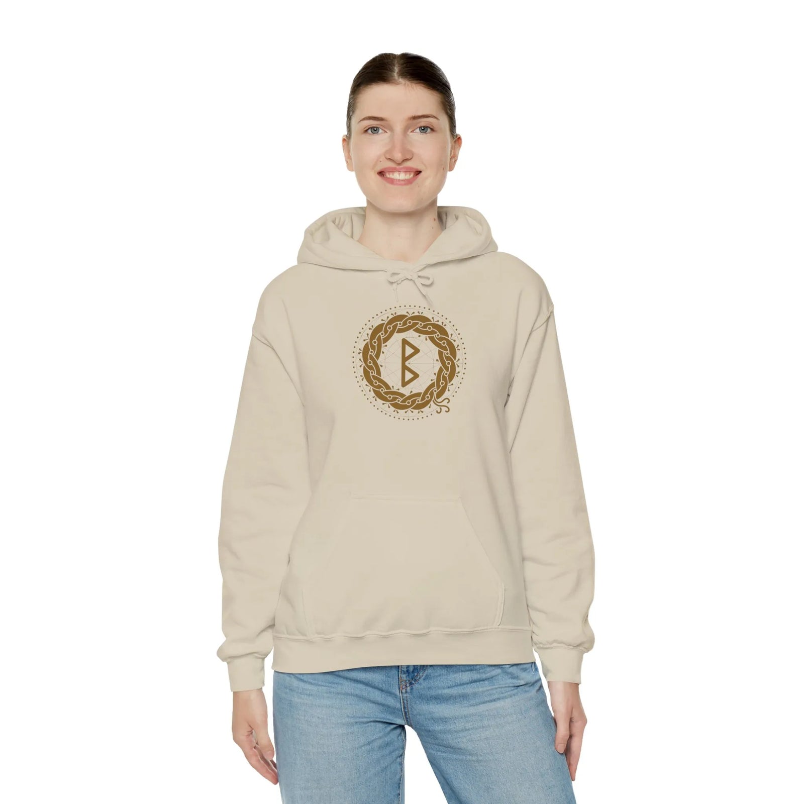Berkana Earth Mother Rune Hoodie - Heavy Blend Fleece Pullover - Unisex White