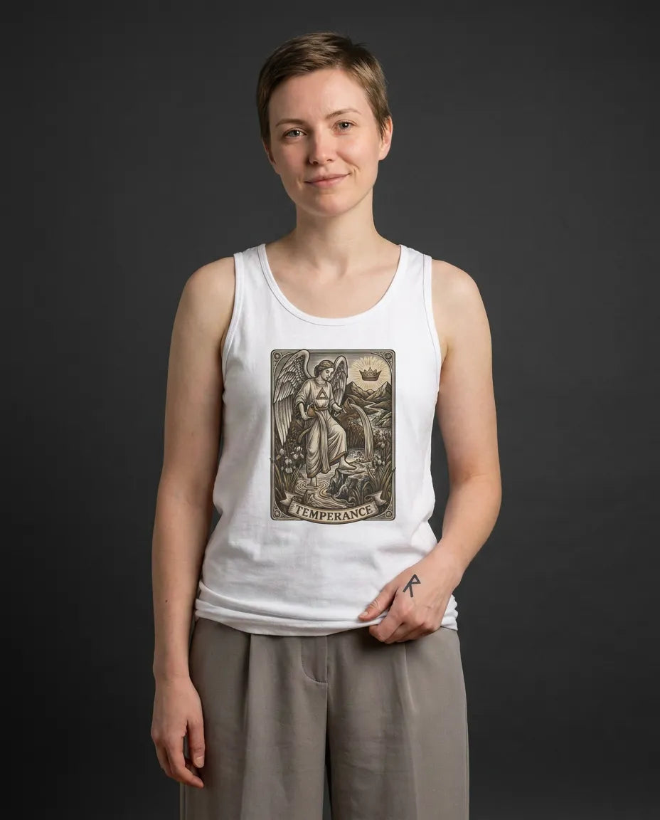 Temperance Tarot Card Tank Top - Lightweight Ringspun Cotton Retail Fit - Unisex White