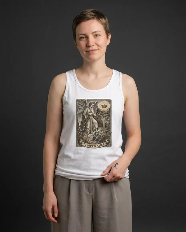Temperance Tarot Card Tank Top - Lightweight Ringspun Cotton Retail Fit - Unisex White