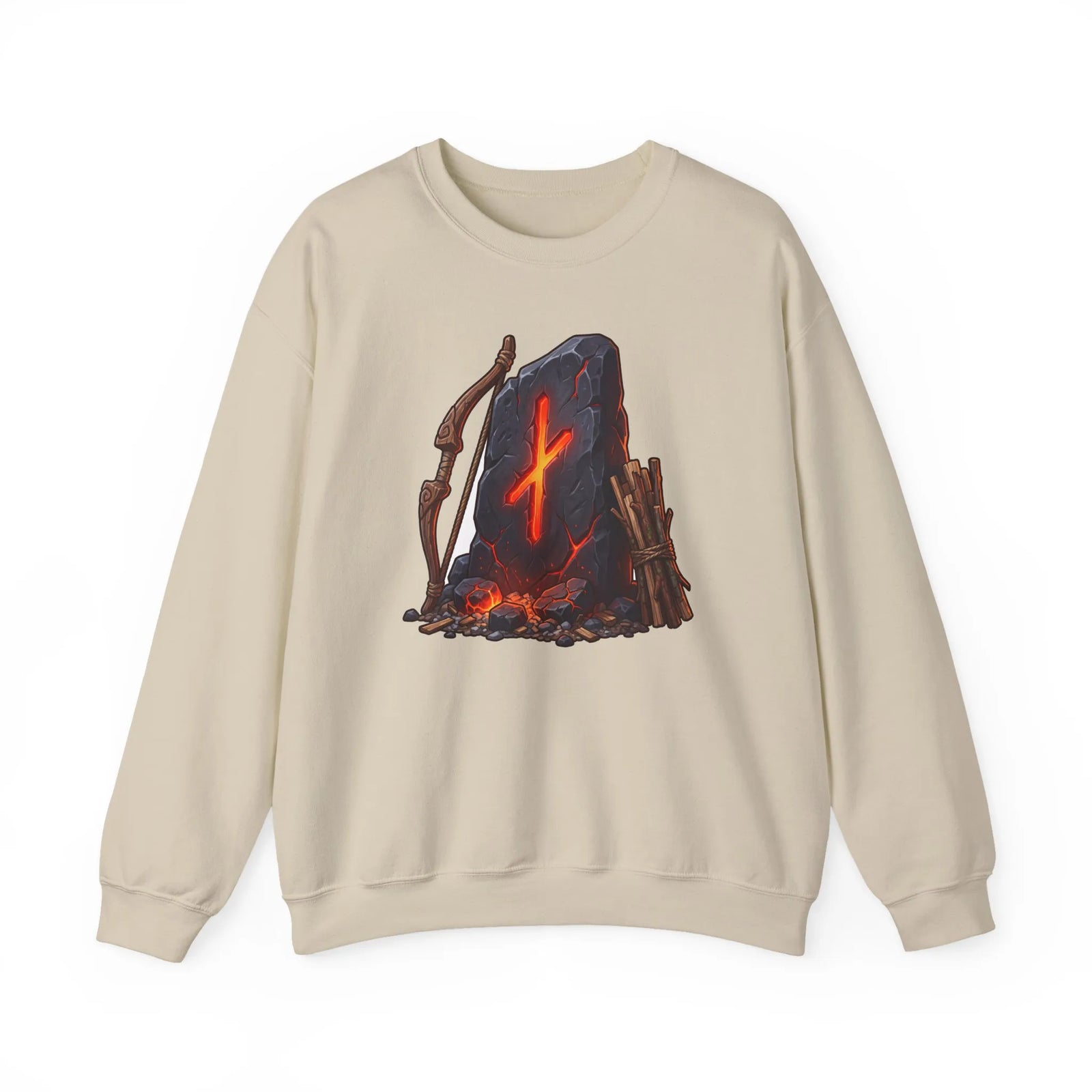 Nauthiz Rune Need-Fire Graphic Sweatshirt - Heavy Blend Crewneck Fleece - Unisex White