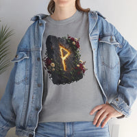 Wunjo Rune Floral T-Shirt - Heavy Cotton Classic Fit Tee - Unisex White
