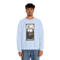 Moon Tarot Card Wolves Graphic Sweatshirt - Heavy Blend Fleece Crewneck - Unisex White