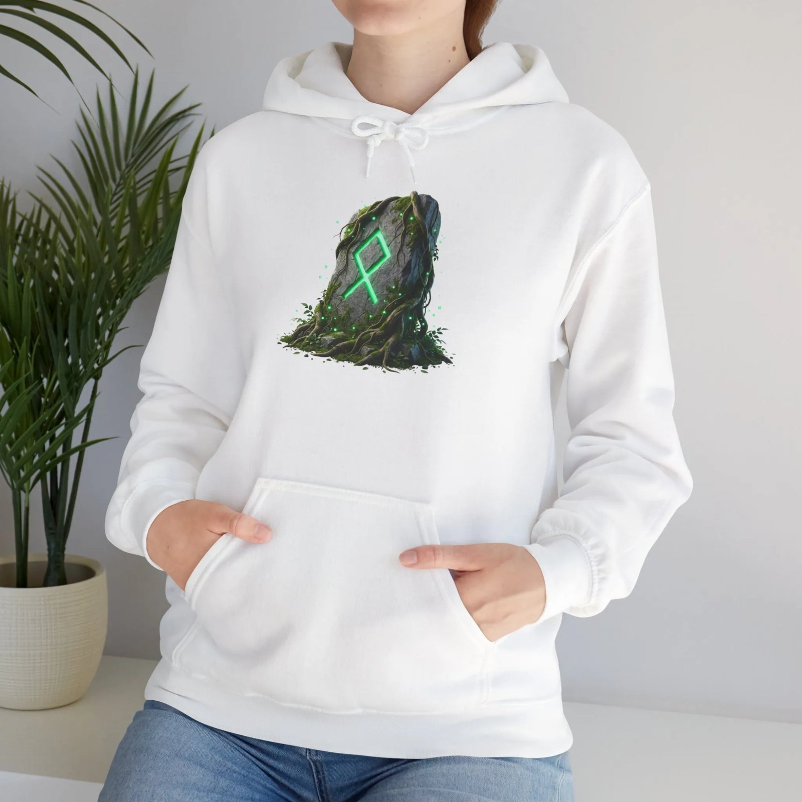 Othala Rune Stone Graphic Hoodie - Heavy Blend Fleece Pullover - Unisex White