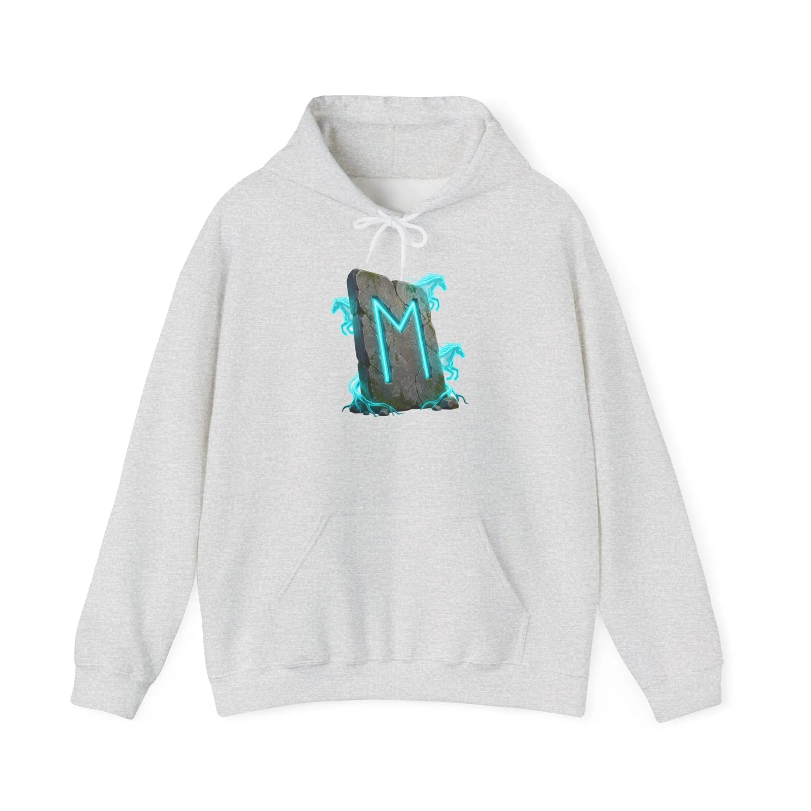 Norse Ehwaz Rune Spirit Horses Hoodie - Heavy Blend Fleece Pullover - Unisex White