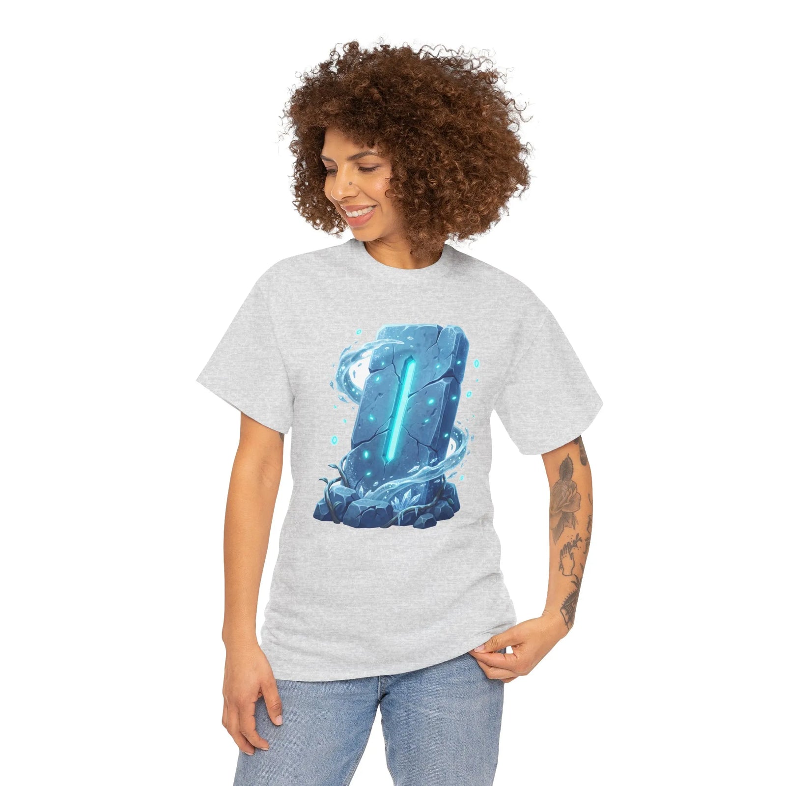 Glowing Isa Ice Rune T-Shirt - Heavy Cotton Classic Fit Tee - Unisex White