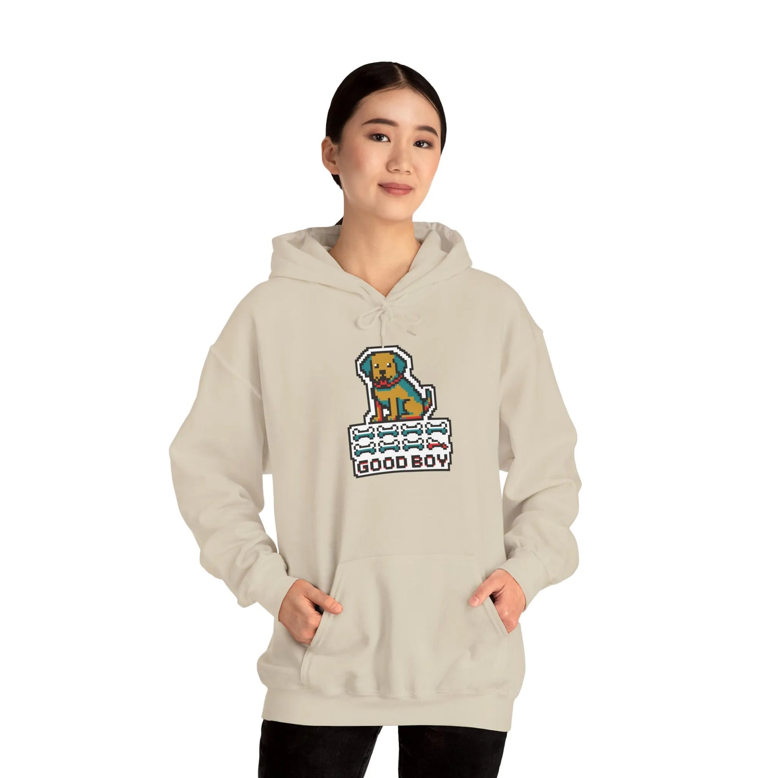 8-Bit Pixel Gaming Dogs Hoodie - Heavyweight Cotton Blend Pullover - Unisex White