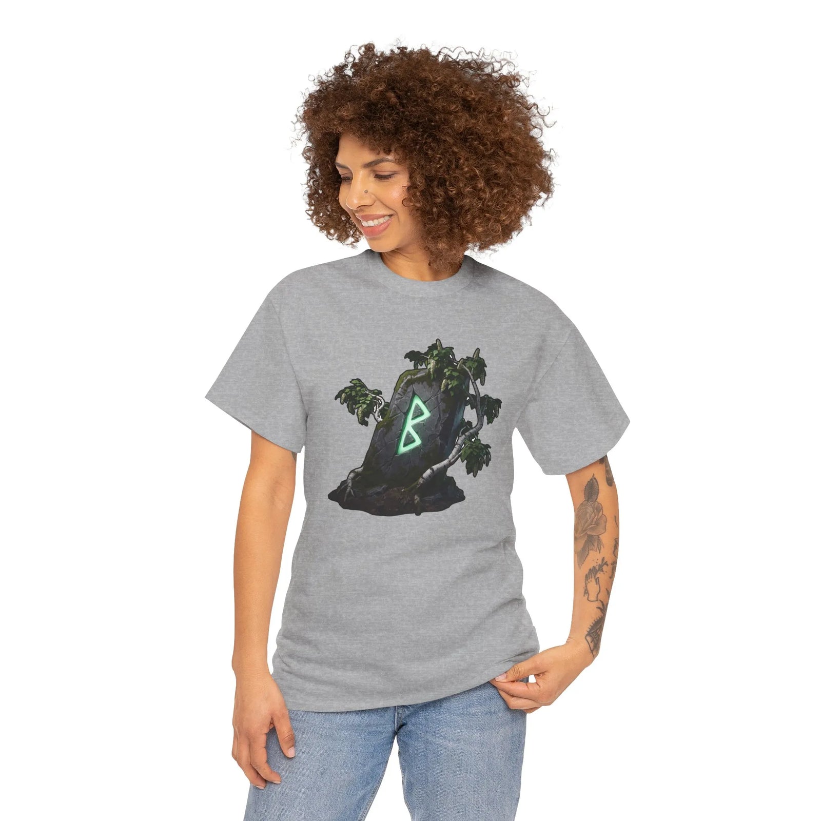 Berkana Rune Birch Tree Graphic T-Shirt - Heavy Cotton Classic Fit Tee - Unisex White