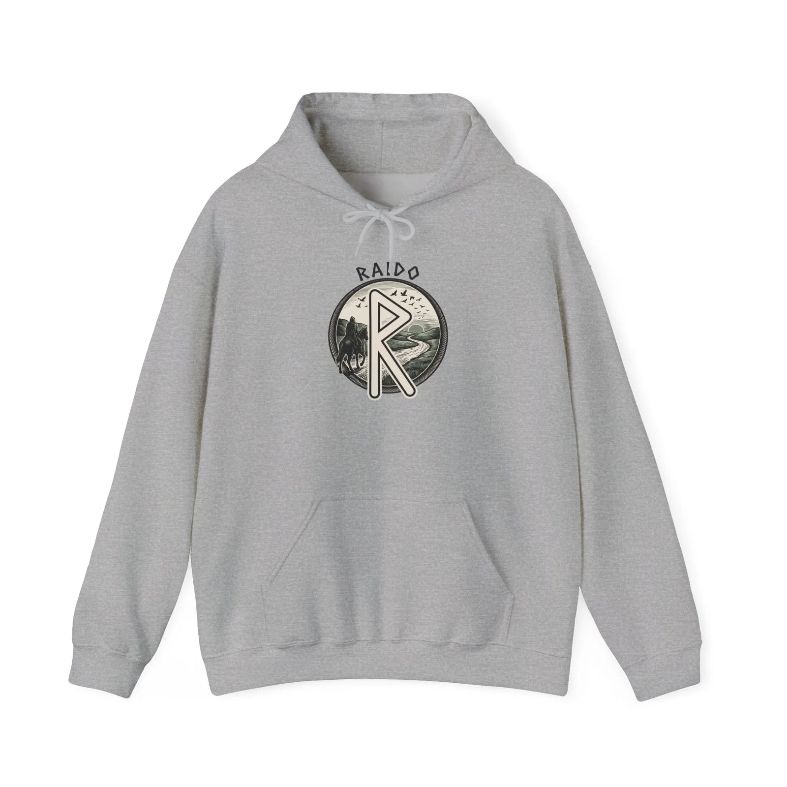 Raido Rune Journey Symbol Hoodie - Soft Cotton Blend Pullover - Unisex White