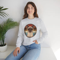 Siamese Cat 70s Sunset Aviator Sweatshirt - Heavy Blend Cotton Blend Crewneck - Unisex White