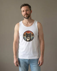 Cool Cats 70s Sunset Aviator Tank Top - Lightweight Airlume Cotton Jersey - Unisex White