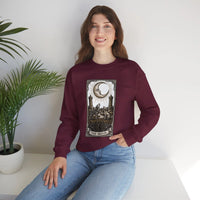Moon Tarot Card Wolves Graphic Sweatshirt - Heavy Blend Fleece Crewneck - Unisex White