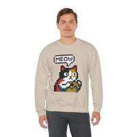 8-Bit Pixel Gaming Cat Sweatshirt - Heavy Blend Crewneck Classic Fit - Unisex White