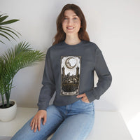Moon Tarot Card Wolves Graphic Sweatshirt - Heavy Blend Fleece Crewneck - Unisex White