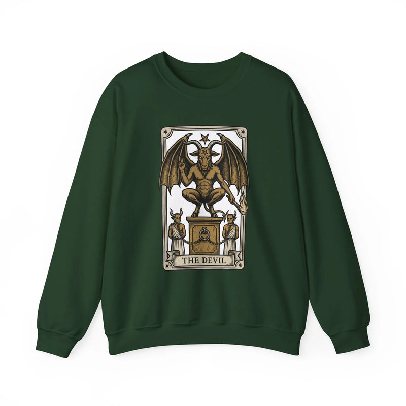 Devil Tarot Card Graphic Sweatshirt - Heavy Blend Fleece Crewneck - Unisex White