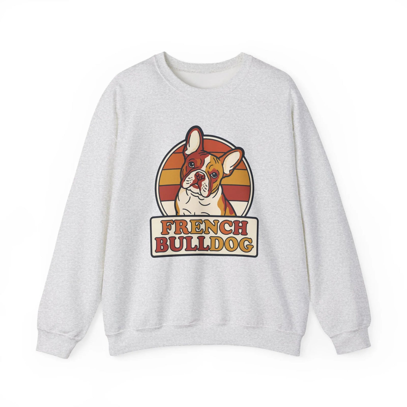 French Bulldog Retro Sunset Sweatshirt - Heavy Blend Classic Fit Crewneck - Unisex White
