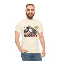 Ronin & Wave Ukiyo-e Cat T-Shirt - Heavy Cotton Classic Fit Tee - Unisex White