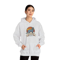 Russian Blue Cat Retro Sunset Hoodie - Heavy Blend Cotton Blend Pullover - Unisex White