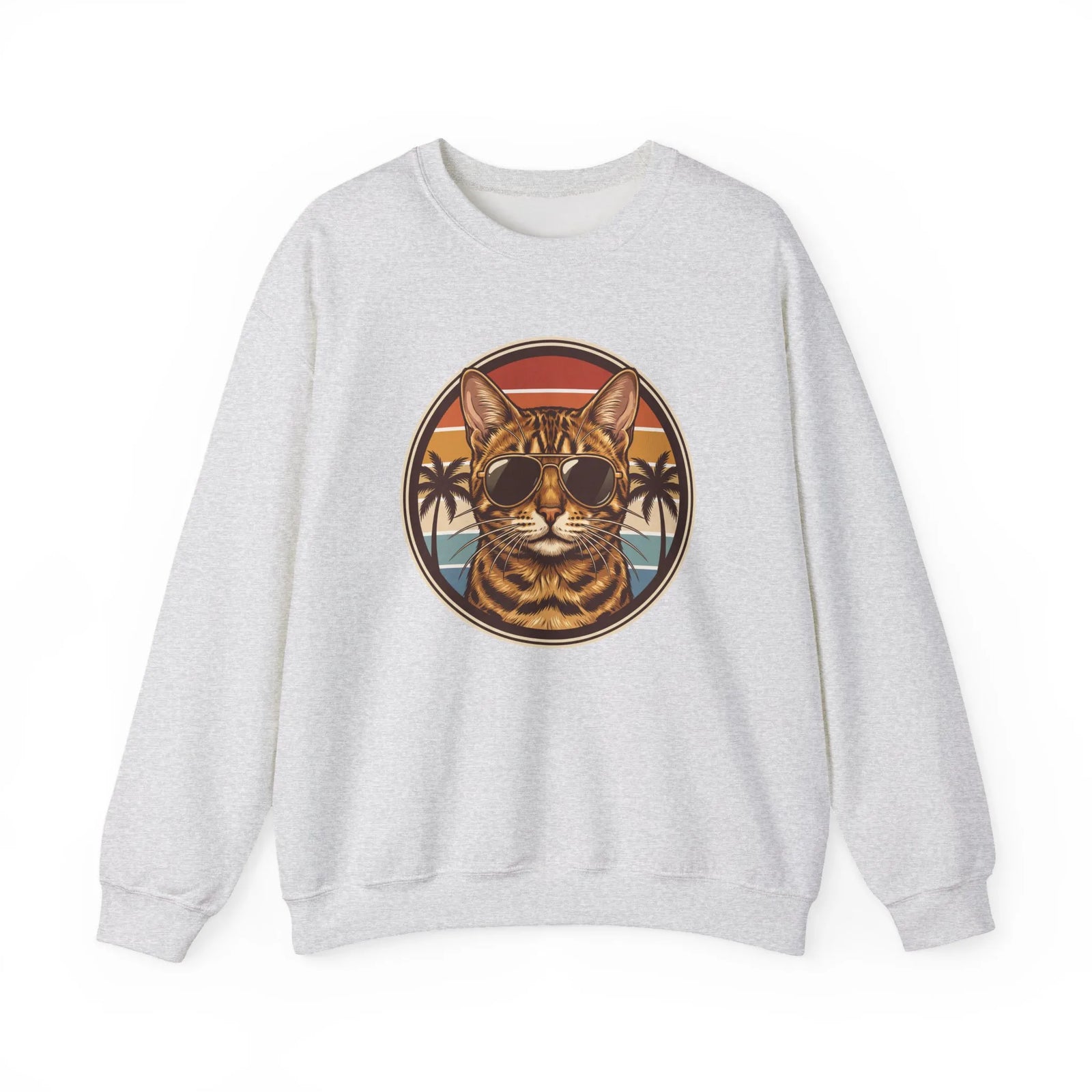 Bengal Cat Aviator Sunset Sweatshirt - Heavy Blend Fleece Crewneck - Unisex White