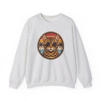 Bengal Cat Aviator Sunset Sweatshirt - Heavy Blend Fleece Crewneck - Unisex White