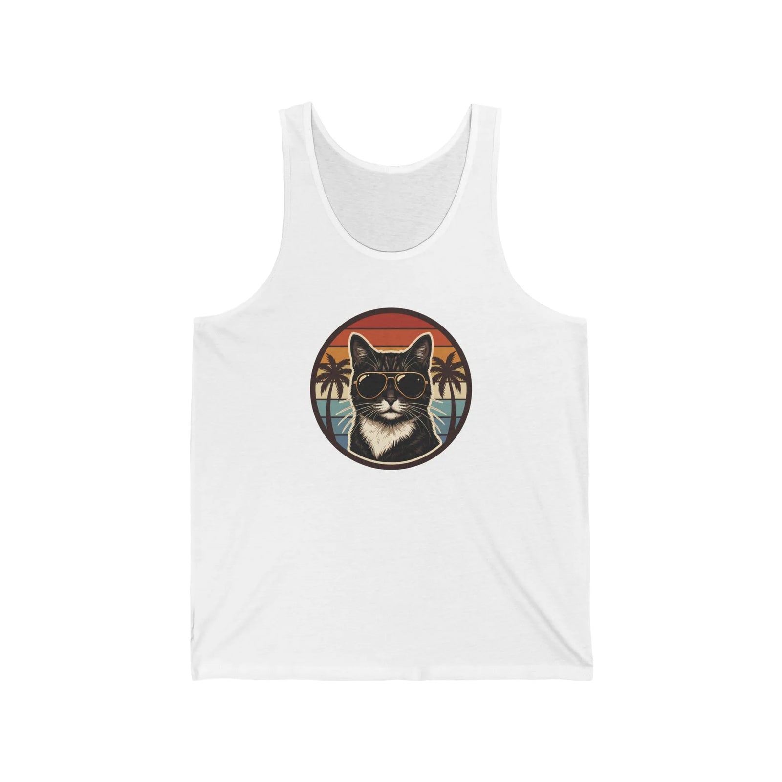 Cool Cats 70s Sunset Aviator Tank Top - Lightweight Airlume Cotton Jersey - Unisex White