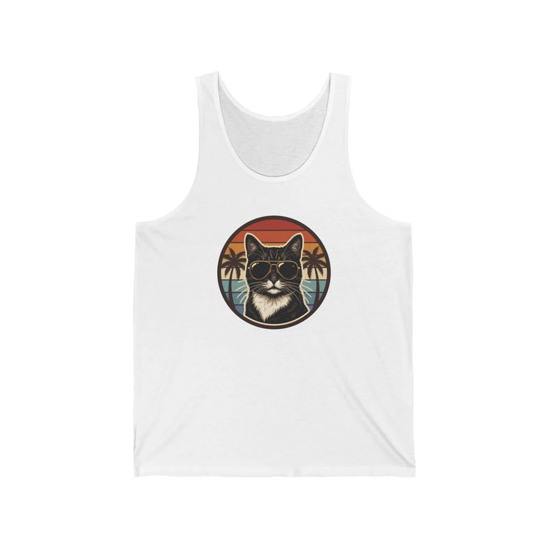 Cool Cats 70s Sunset Aviator Tank Top - Lightweight Airlume Cotton Jersey - Unisex White
