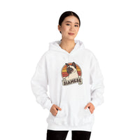 Siamese Cat Retro 70s Sunset Graphic Hoodie - Cozy Cotton Poly Blend Pullover - Unisex White