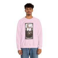 Moon Tarot Card Wolves Graphic Sweatshirt - Heavy Blend Fleece Crewneck - Unisex White