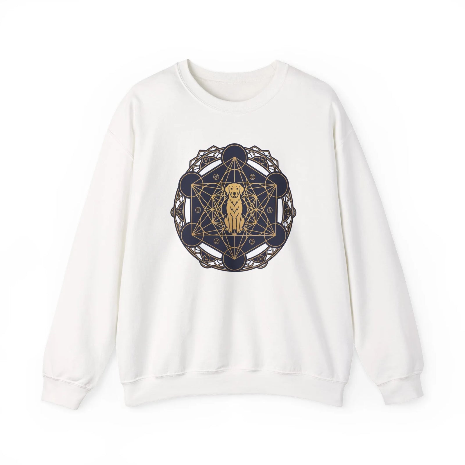 Metatron's Hound Sacred Geometry Sweatshirt - Heavy Blend Cotton-Poly Crewneck - Unisex White
