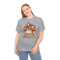 French Bulldog Retro 70s Sunset T-Shirt - Heavy Cotton Classic Fit Tee - Unisex White