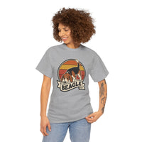 Retro 70s Sunset Beagle Graphic T-Shirt - Heavy Cotton Classic Fit Tee - Unisex White