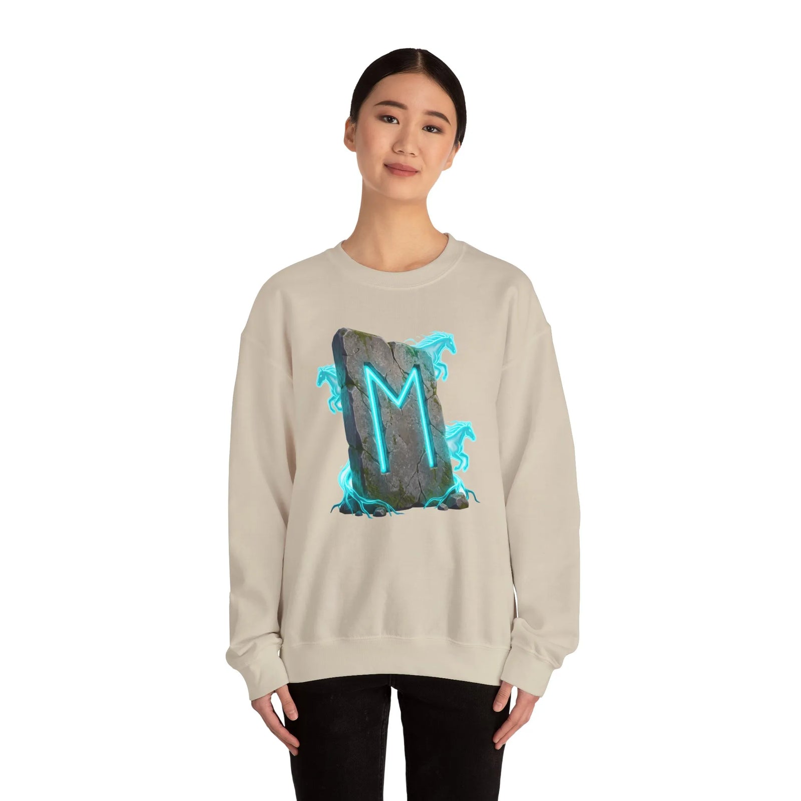 Ehwaz Rune Spirit Horse Sweatshirt - Heavy Blend Classic Fit Crewneck - Unisex White