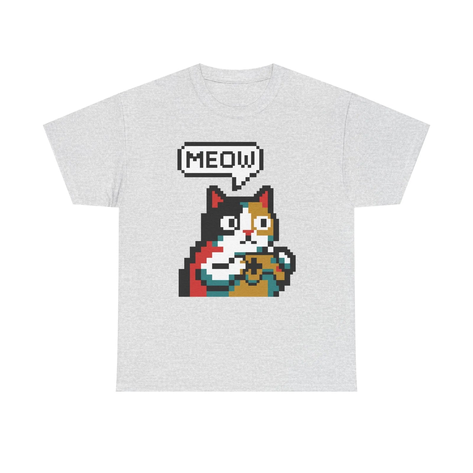Player One 8-Bit Pixel Gaming Cats T-Shirt - Heavyweight 100% Cotton Tee - Unisex White