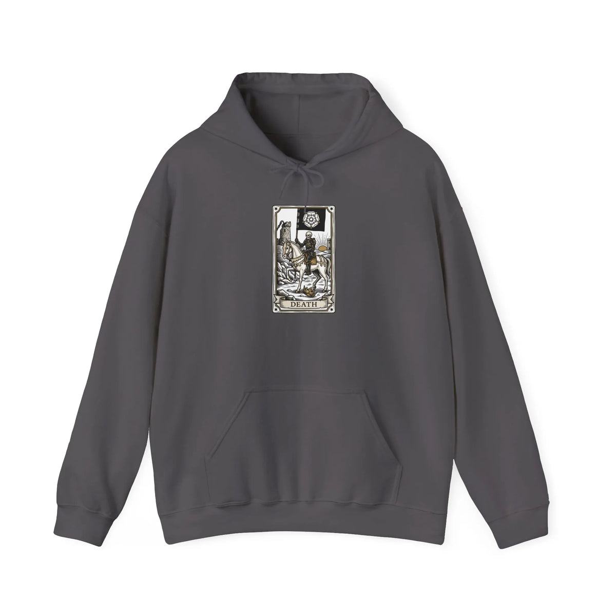 Death Tarot Card Graphic Hoodie - Medium-Heavy Cotton-Poly Blend Pullover - Unisex White