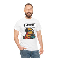 8-Bit Pixel Gaming Dog T-Shirt - Heavy Cotton Classic Fit Tee - Unisex White