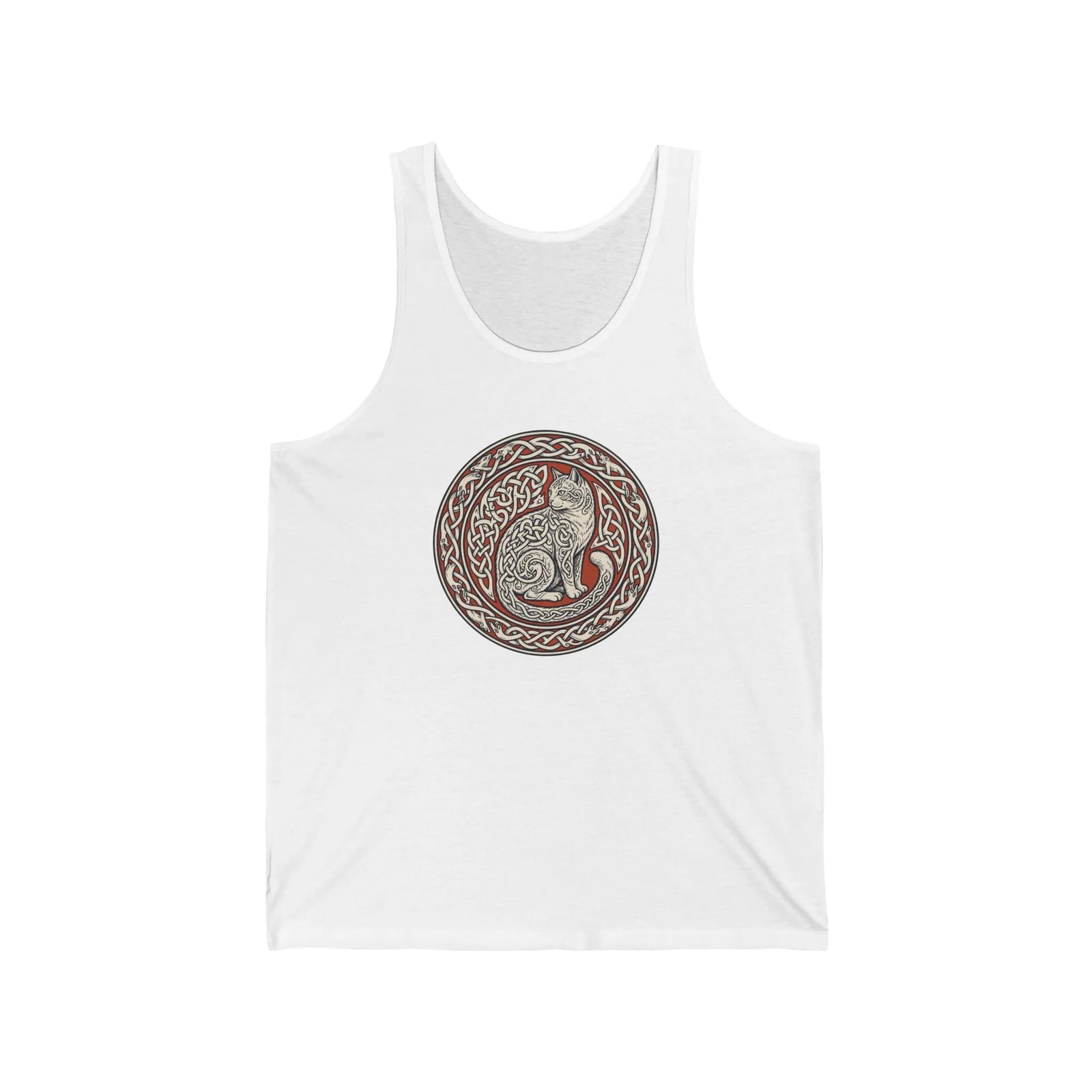 Freyja's Knotwork Cat Tank Top - Lightweight Cotton Jersey Retail Fit - Unisex White
