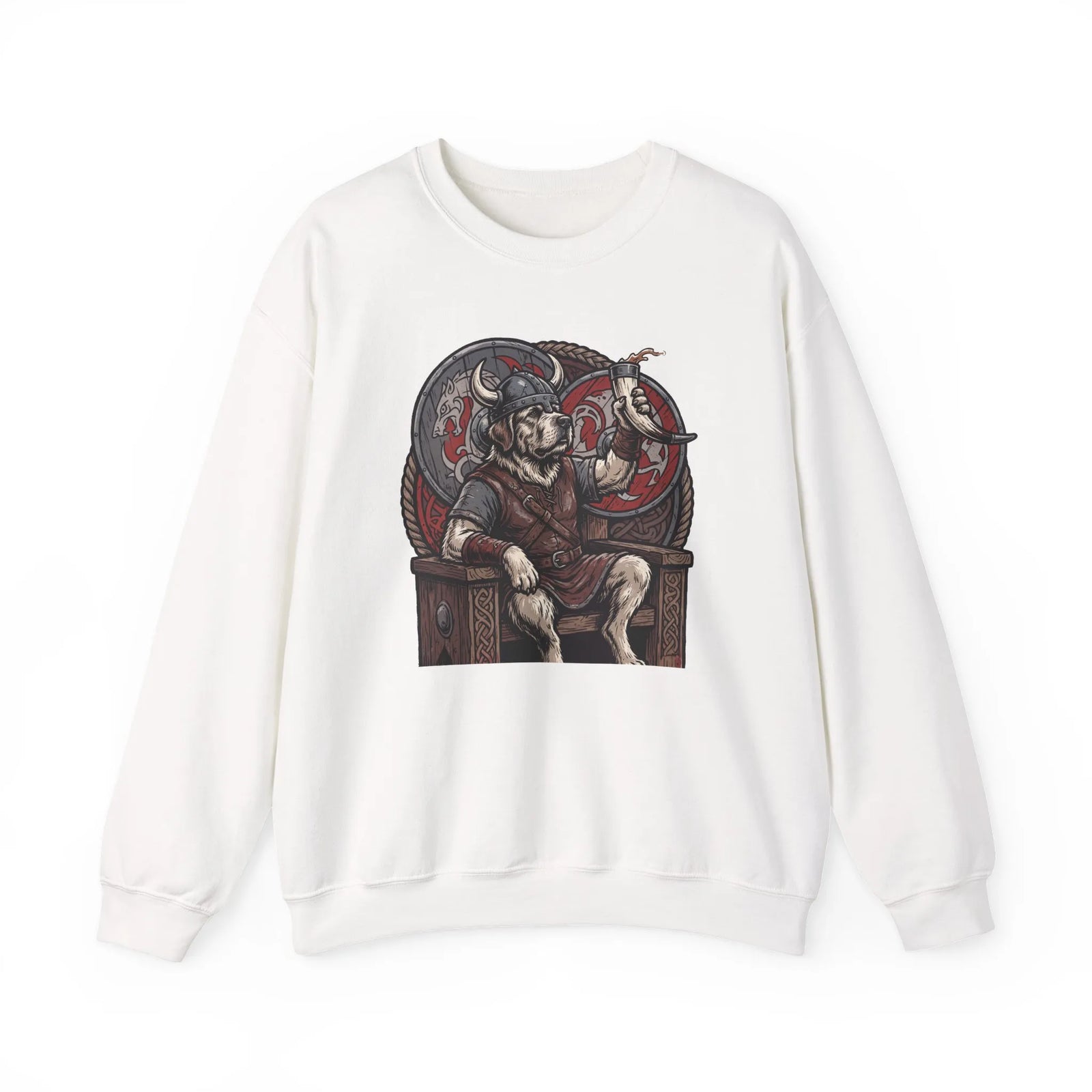 Viking Berserker Dogs Graphic Sweatshirt - Medium Weight Cotton Poly Crewneck - Unisex White