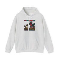 Boss Fight 8-Bit Pixel Gaming Cats Hoodie - Heavy Blend Fleece Pullover - Unisex White