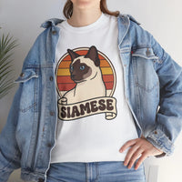 Siamese Cat Retro 70s Sunset T-Shirt - Heavy Cotton Classic Fit Tee - Unisex White