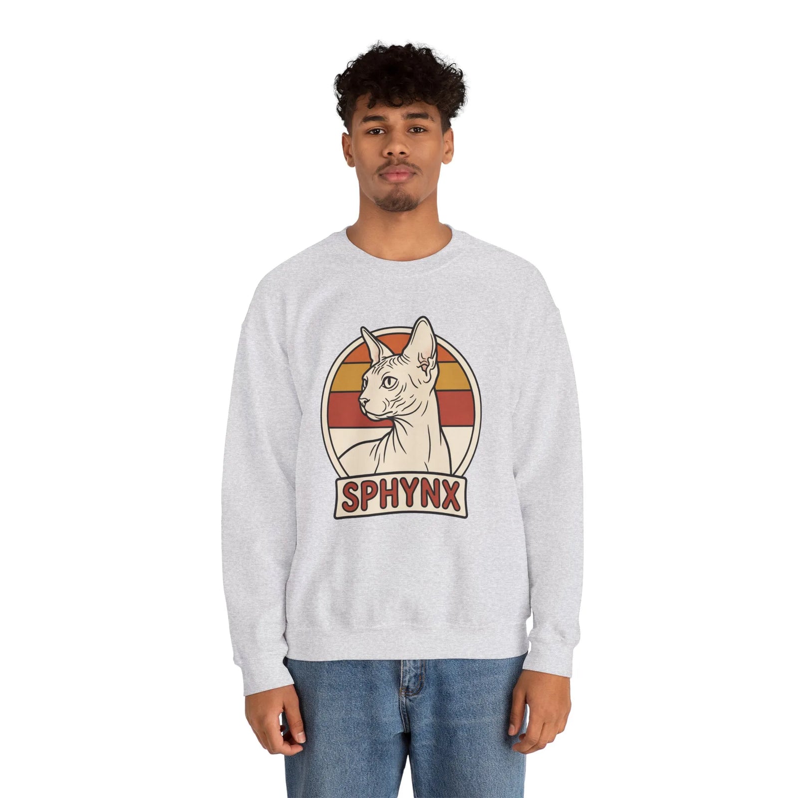Sphynx Retro 70s Sunset Breeds Sweatshirt - Heavy Blend Crewneck Fleece - Unisex Ash