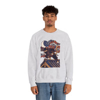 Ninja Cat Ukiyo-e Samurai Sweatshirt - Soft Heavyweight Fleece Crewneck - Unisex White