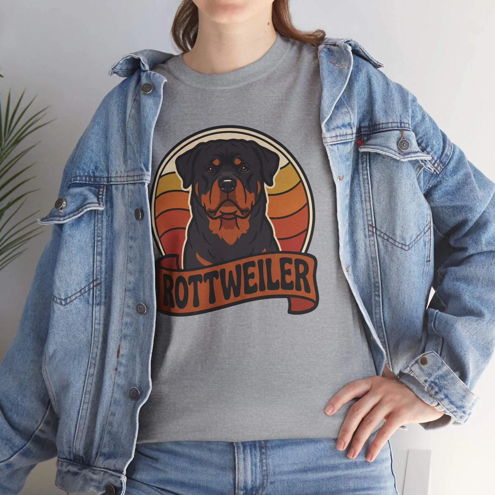 Retro 70s Sunset Rottweiler T-Shirt - Heavy Cotton Classic Fit Tee - Unisex Off White