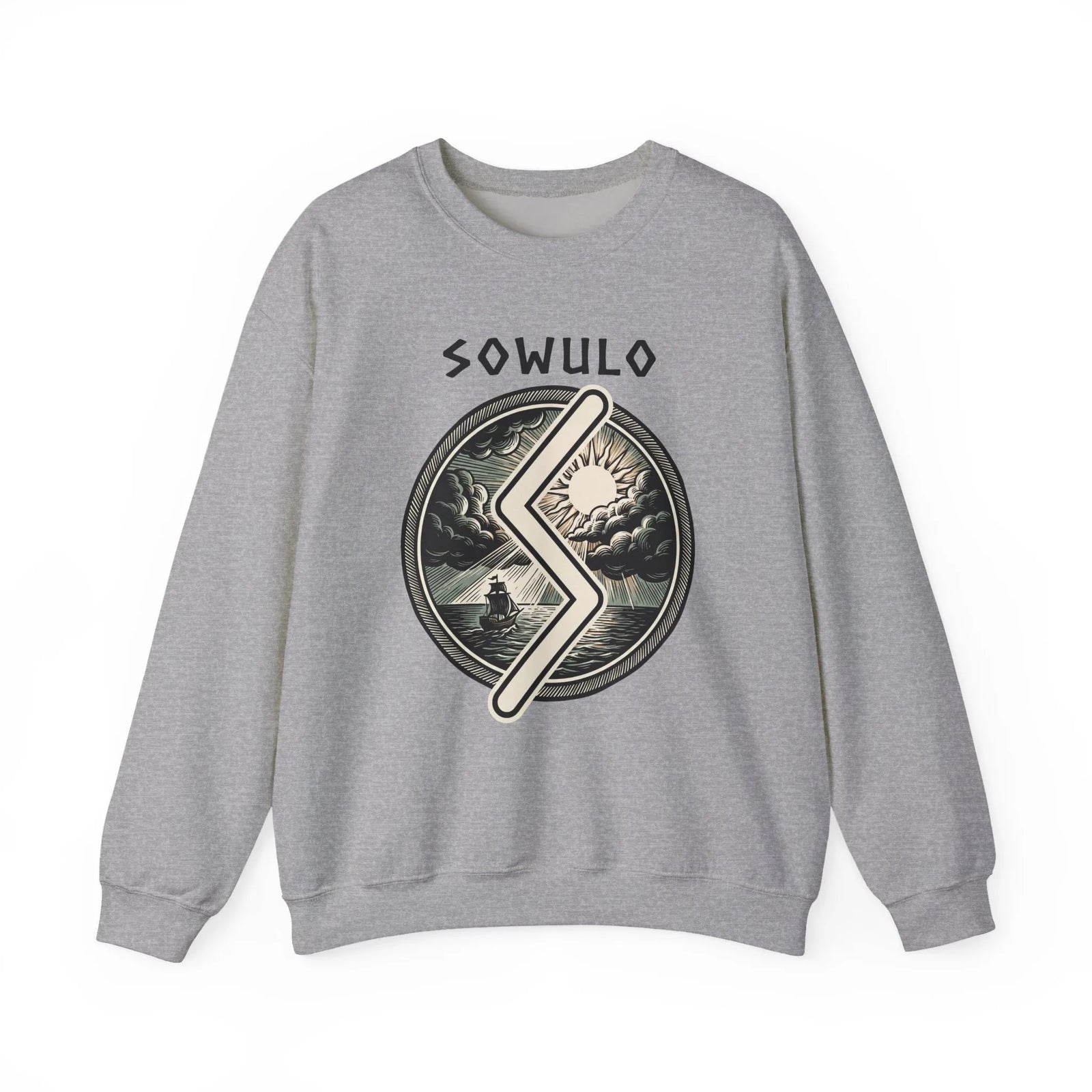Sowulo Rune Sun Compass Sweatshirt - Heavy Blend Crewneck Fleece - Unisex White