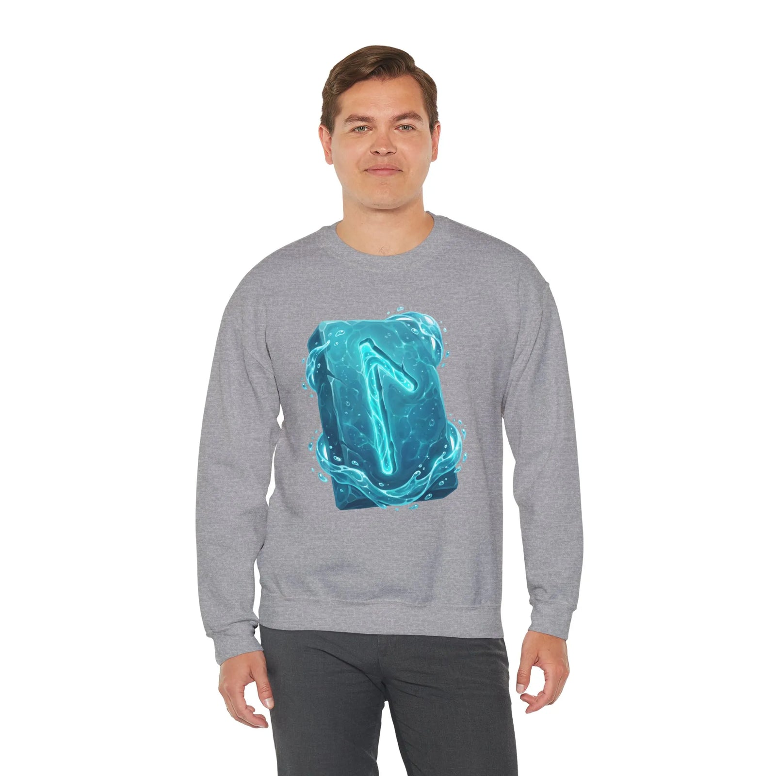Laguz Water Rune Symbol Sweatshirt - Heavy Blend Crewneck Fleece - Unisex Ash Gray