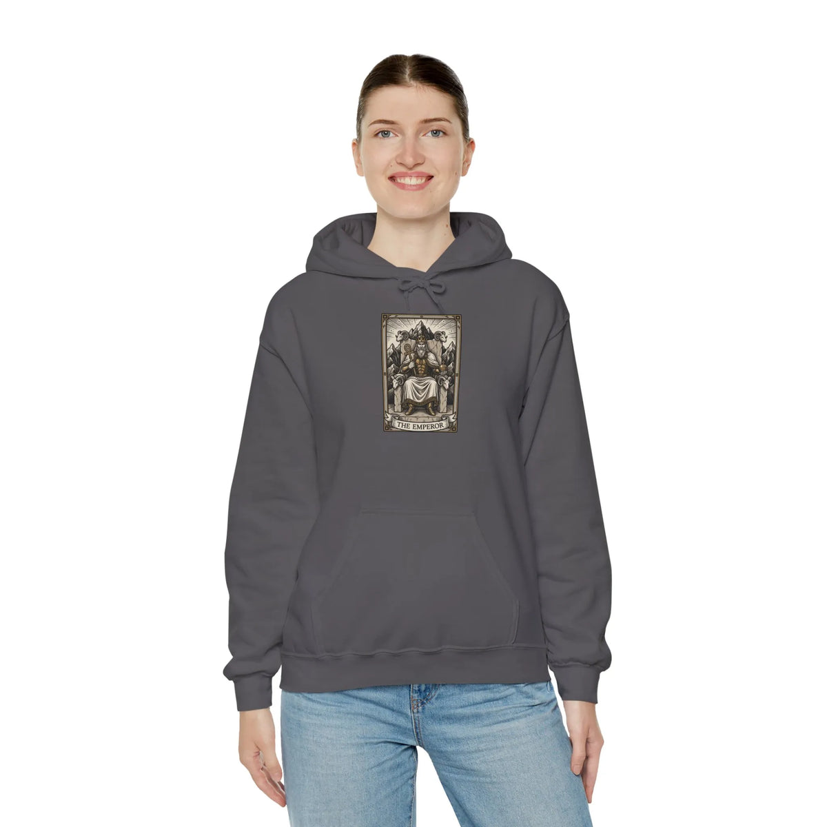 The Emperor Tarot Card Hoodie - Heavyweight Cotton Blend Pullover - Unisex White
