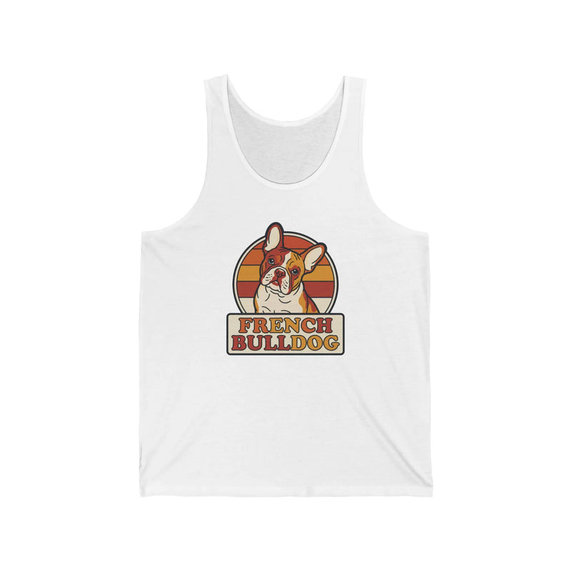 French Bulldog Retro 70s Sunset Tank Top - Lightweight Combed Cotton Tank - Unisex White