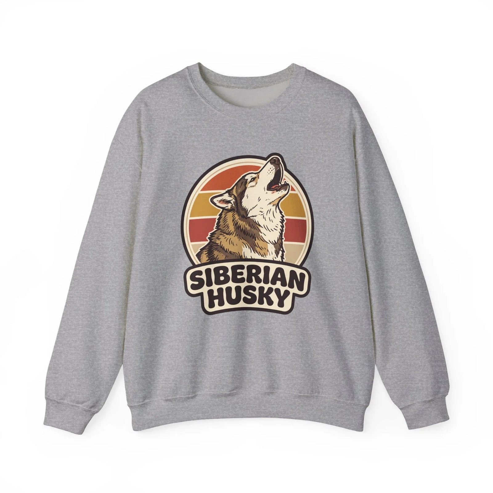 Siberian Husky Retro Sunset Sweatshirt - Heavy Blend Fleece Crewneck - Unisex White