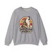 Siberian Husky Retro Sunset Sweatshirt - Heavy Blend Fleece Crewneck - Unisex White
