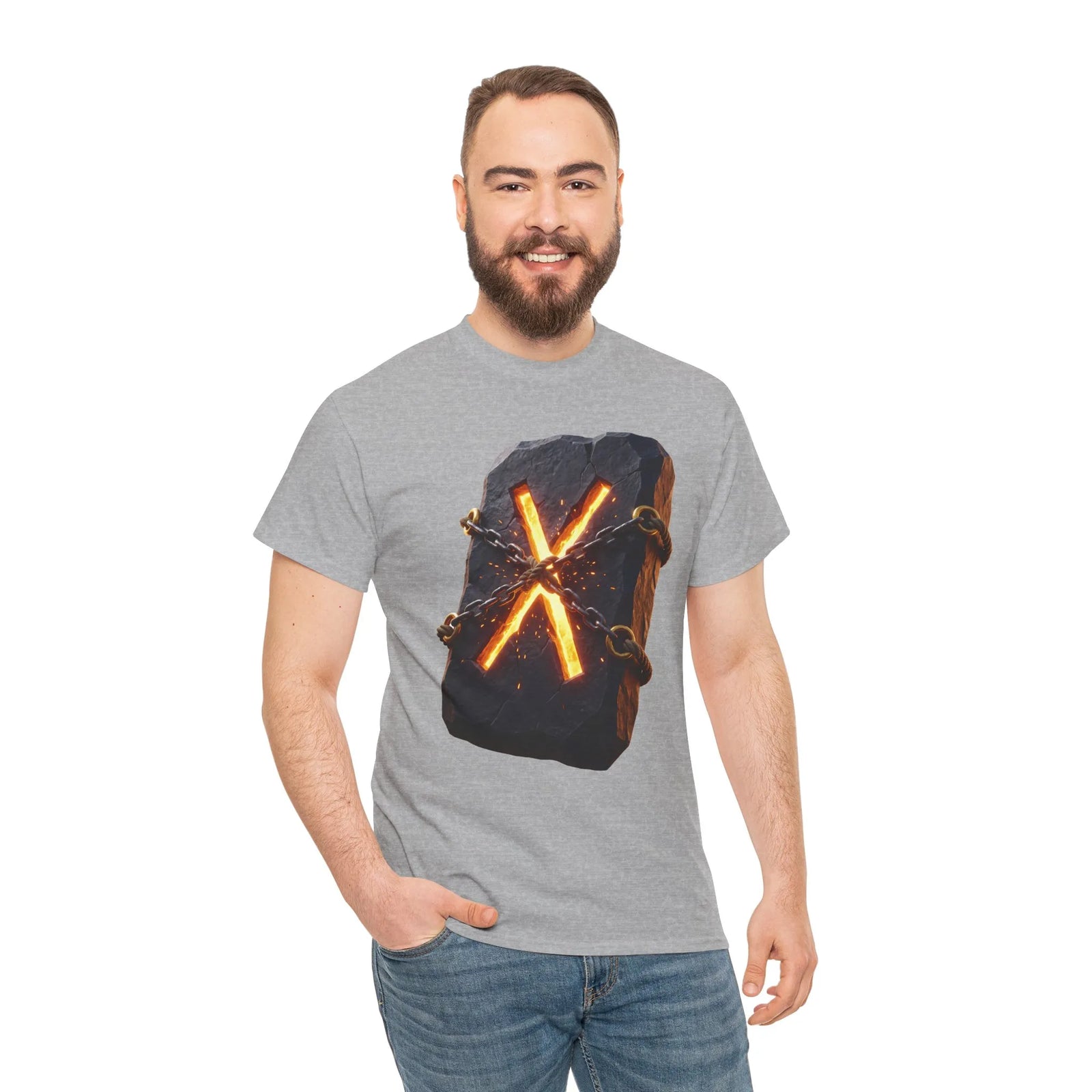 Gebo Rune Gift Exchange T-Shirt - Heavy Cotton Classic Fit Tee - Unisex White