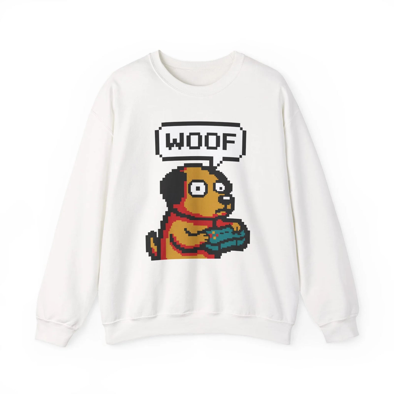 8-Bit Pixel Gaming Dogs Sweatshirt - Heavy Blend Cotton-Poly Crewneck - Unisex White